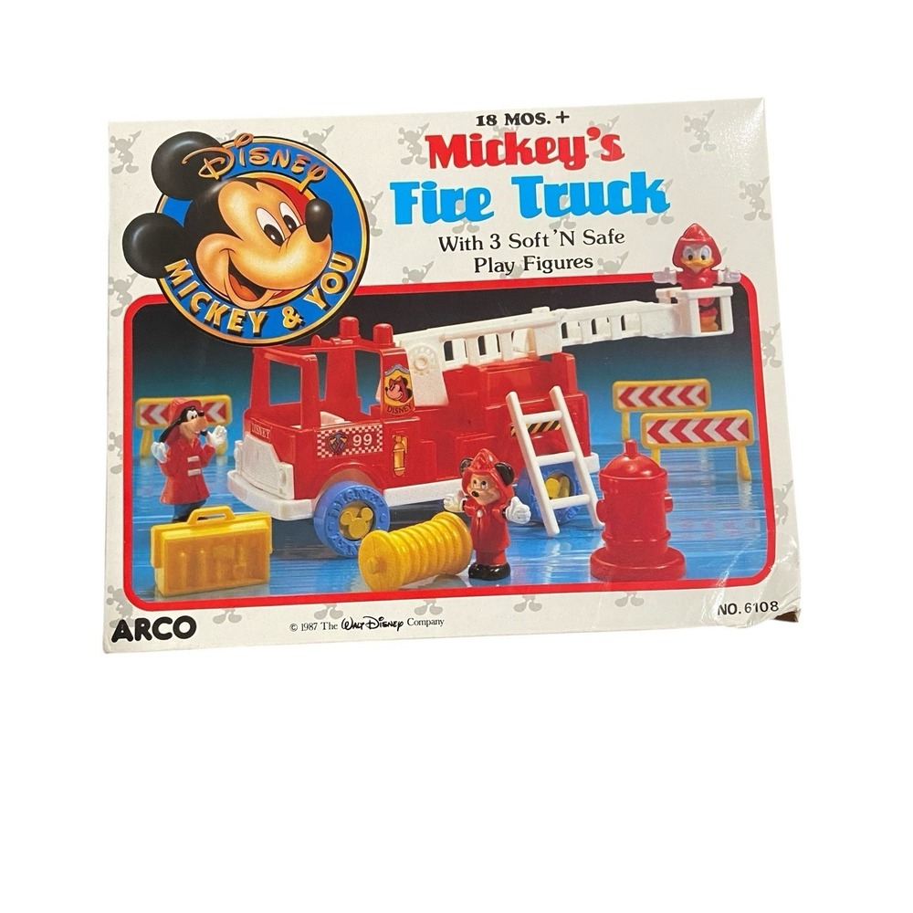 Vintage 1987 Disney Mickey's Fire Truck Playset New in Damage Box  ARCO